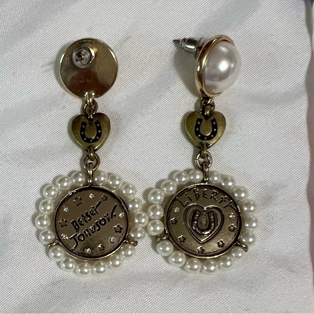 Betsey Johnson Gold and Pearl Earrings